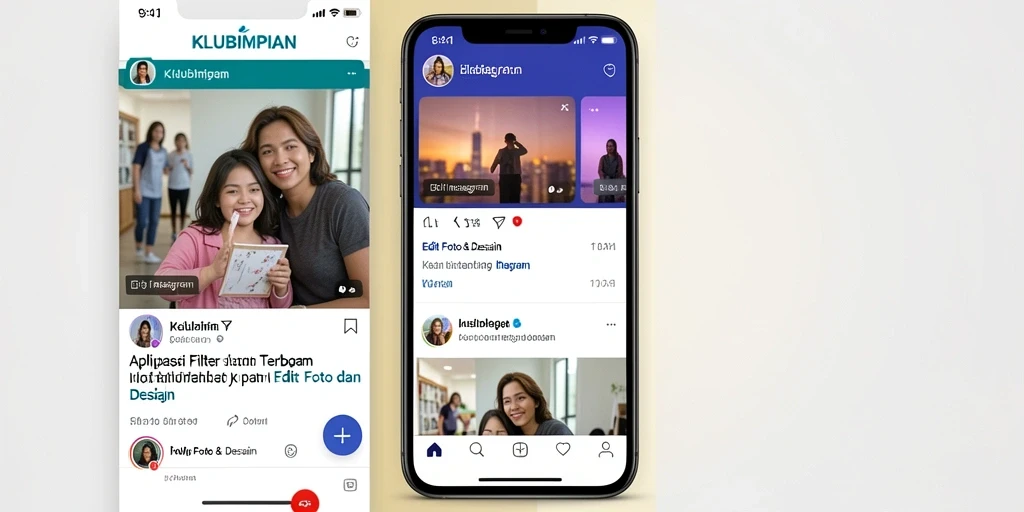 Antarmuka KLUBIMPIAN dengan berbagai pilihan filter Instagram.